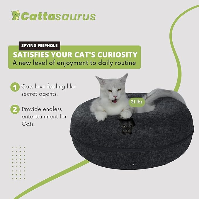 CATTASAURUS Peekaboo Cat Cave for Multiple & Large Cats Up to 30-45 Lbs, Scratch Detachable & Washable Tunnel Bed, Comfy Donut Cat Cave (Dark Gray, Jumbo)-Ruum Studio Home