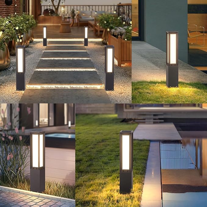 Solar Pathway Lights Outdoor, 32 Inch Modern Landscape Bollard Lighting Solar Powered Path Light, IP65 Waterproof 3000K LED Garden Luxury Lights for Driveway, Lawn, Patio, Yard, Walkway-Ruum Studio Home
