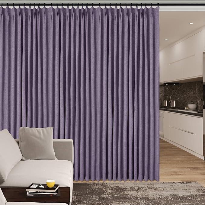 Room Divider Curtains Screen Partitions, Linen Look 100% Blackout Drapery 84 Inches Long, 120" Wide Pinch Pleated Window Drapes, Privacy Protecting, Light Blocking, (1 PC, Violet)-Ruum Studio Home