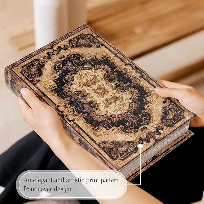 Decorative Storage Box for Home Decor - Vintage Faux Wood Book Box with Magnetic Lock, Hidden Jewelry & Remote Storage, Coffee Table Books Decor, Shelf Decor Accents (M Size, 10.2") -5-05-Ruum Studio Home