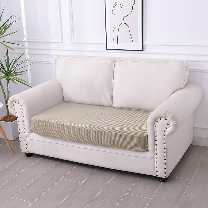 hyha Waterproof Couch Cushion Covers for Pets, Non Slip Sofa Seat Cover for Dogs Washable, Soft Thick Stretch Jacquard Fabric, Sofa Slipcovers with Elastic Bottom (1 Piece for Medium, Taupe)-Ruum Studio Home