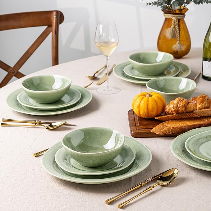 AmorArc Ceramic Dinnerware Sets, Handmade Stoneware Reactive Glaze Plates and Bowls Set, Scratch Resistant | Dishwasher & Microwave Safe Dishes Set, Service for 4 (12pc)-Ruum Studio Home