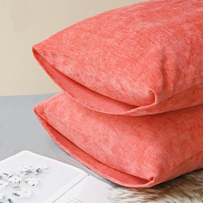 CaliTime Throw Pillow Covers Decorative 20 X 26 Inches Pack of 2 Cozy Chenille Standard Pillow Shams Cases for Couch Sofa Bed Living Room Home Living Coral-Ruum Studio Home