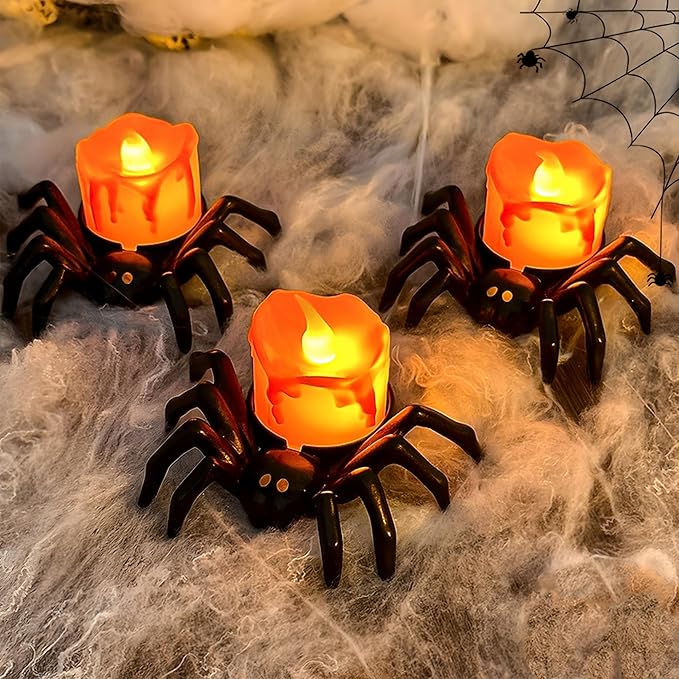 6 Pack Halloween Flameless Candles Battery Operated LED Spider Tealight Candles for Halloween Home Decorations, Light Up Halloween Decorations Indoor for Table Party Office Fireplace Halloween Gifts-Ruum Studio Home