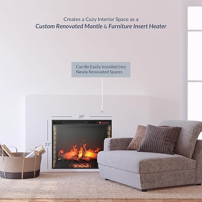 BELLEZE 28" Electric Fireplace, 1500 W 5000 BTU Space Heater with Adjustable Timer, Realistic Wood Log & Crackling Sound, Indoor Fireplace for TV Stand Mantel, Bedroom, Living Room-Ruum Studio Home