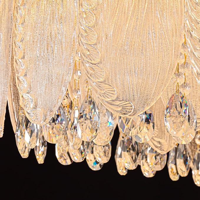 Gold Rectangle Modern Chandeliers for Dining Room Light Fixture, Water Ripple Crystal Glass LED Chandelier for Kitchen Island Bar Living Room, 2700K-6000K-Ruum Studio Home