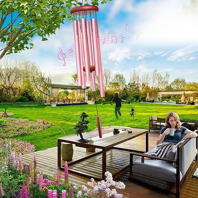 Large Aluminium Wind Chimes Outside, Soothing Melodic Memorial Sympathy Wind Chime, Suitable Outdoor Garden Decor, Gift for Mom Women Neighbors (Pink Wind Chimes-36)-Ruum Studio Home
