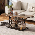 GiftGo Rustic Coffee Table with Storage Industrial 3 Tier Center Living Room Table Farmhouse Wooden Rectangle Cocktail Tea Table for Office Bedroom Elegant Full Moon Round Metal Frame (Brown, L-47)-Ruum Studio Home