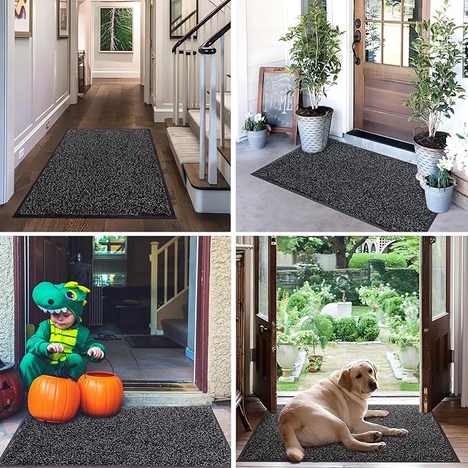 Mibao Front Door Mat, Dirt Trapper Welcome Mat for Outdoor Indoor, Non-Slip Waterproof Doormat, Durable Machine Washable Low Profile Entry Rug for Back Door Outside Patio Porch, 72" x 24", Black-Ruum Studio Home