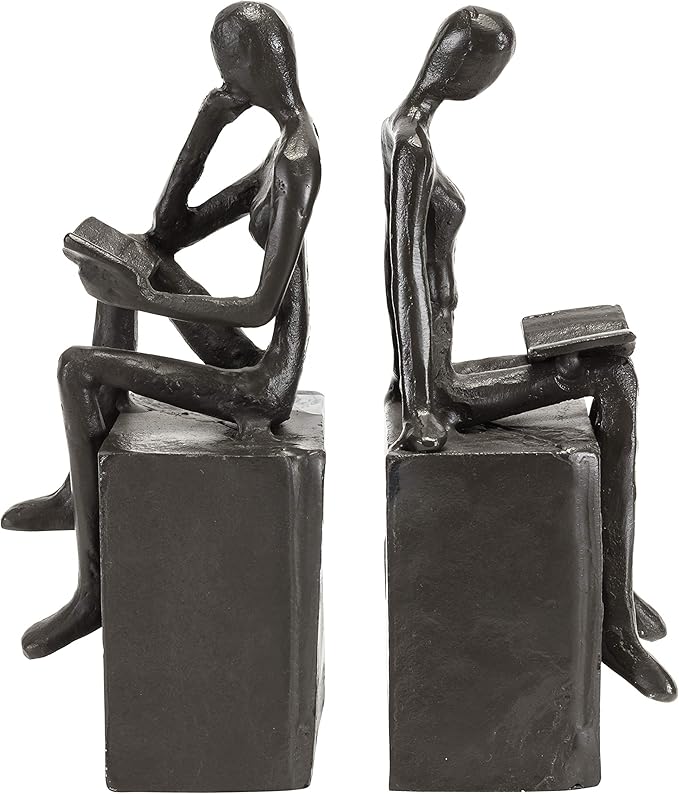 Danya B. Metal Art Shelf Decor - Decorative Cast Iron Bookend Set - Man and Woman Reading on a Block-Ruum Studio Home