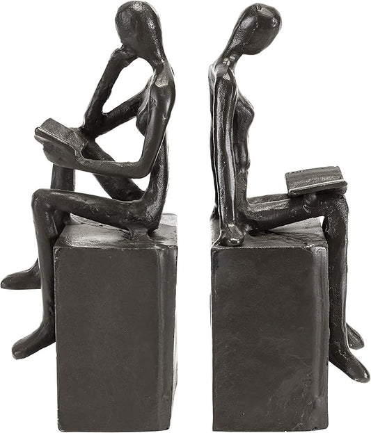 Danya B. Metal Art Shelf Decor - Decorative Cast Iron Bookend Set - Man and Woman Reading on a Block-Ruum Studio Home
