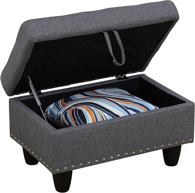 Ottoman Rectangular Storage Ottoman Bench, Flannel Footrest Stool Footstool with Lid for Living Room, Bedroom, Entryway, Light Gray, 28.5"x19"x17.5"-Ruum Studio Home