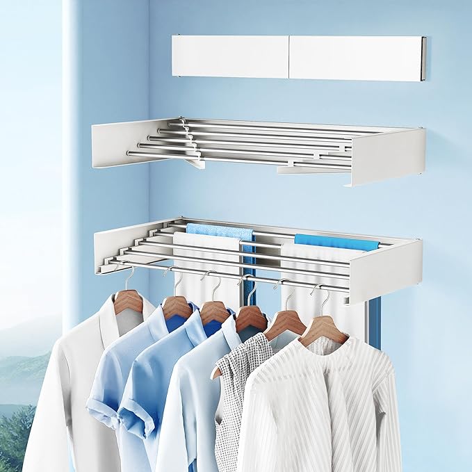 Drying Rack Clothing,Clothes Drying Rack Wall Mounted,Collapsible Hanging Racks for Laundry,Laundry Drying Rack,Wall Mounted Clothes Rack(31.5"-White) (White, 31.5 Inch)-Ruum Studio Home