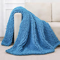 Bigacogo Chunky Knit Throw Blanket for Couch, 40x40 inches, 100% Hand Knitted with Thick Jumbo Chenille Yarn, Cozy Soft Large Rope Knot Cable Crochet Blankets for Sofa Bed Living Room, Bright Blue-Ruum Studio Home