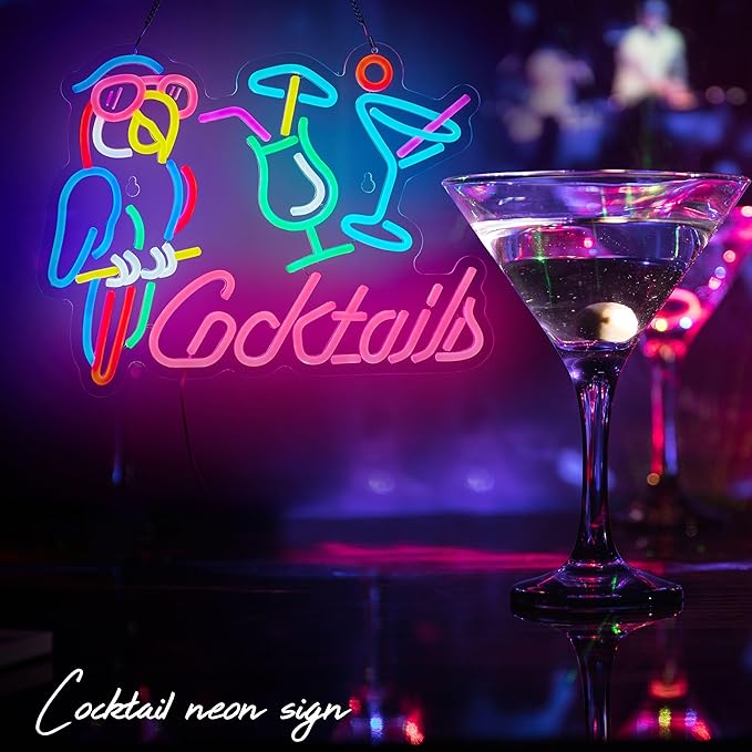 Parrot Cocktail Neon Sign for Wall Decor Bar LED Light Beer Wine Alcohol Man Cave Garage USB Powered Dimmable Art Signs-Ruum Studio Home