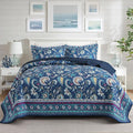 NEWLAKE Quilt Set Queen Size, Bedspread Sets Blue Botanical Floral Patterns, Reversible Quilt Bedding Set Lightweight and Breathable for All Seasons, Soft Quilted Bedspread with 2 Pillow Shams-Ruum Studio Home