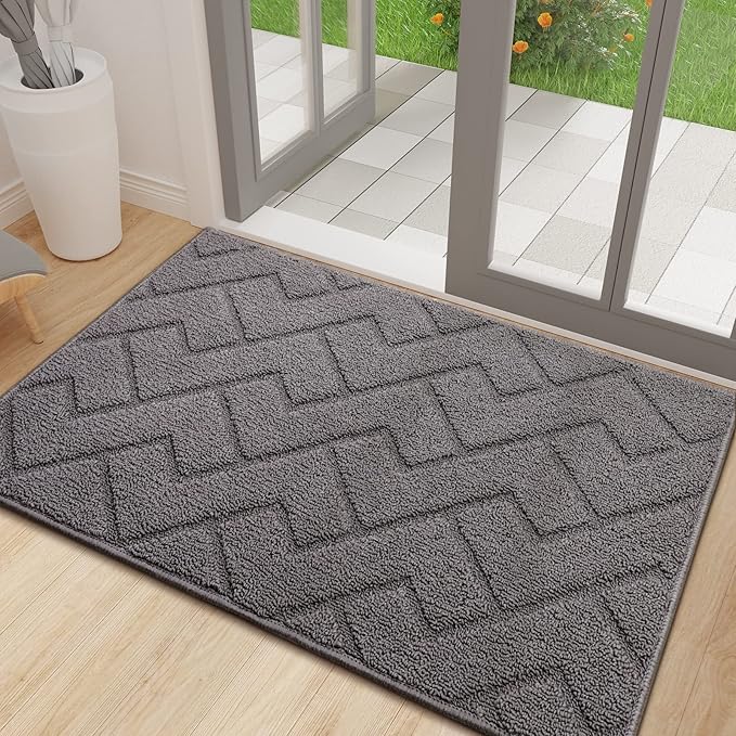 hicorfe Indoor Doormat,Front Back Door Mat Rubber Backing Non Slip Door Mats 24"x35" Absorbent Resist Dirt Entrance Doormat Inside Floor Mats for Entryway Washable Low-Profile (Grey)-Ruum Studio Home