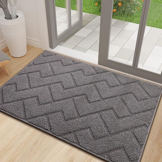 hicorfe Indoor Doormat,Front Back Door Mat Rubber Backing Non Slip Door Mats 24"x35" Absorbent Resist Dirt Entrance Doormat Inside Floor Mats for Entryway Washable Low-Profile (Grey)-Ruum Studio Home