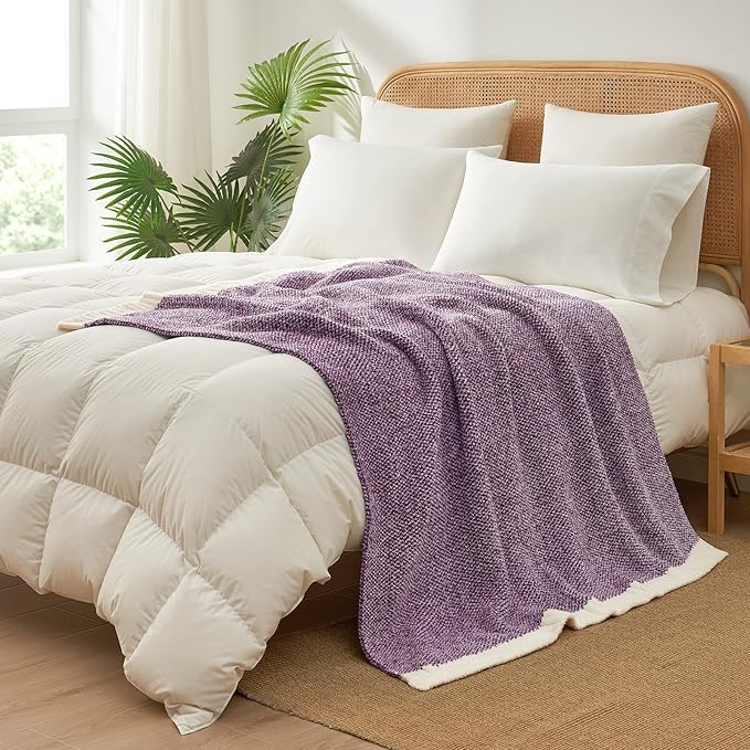 Snuggle Sac Buttery Purple Throw Blanket for Couch, Reversible Super Soft Knitted Blankets, Warm Cozy Knit Fuzzy Plush Lightweight Throws Dupes for Sofa, Bed, Picnic, Purple, 50 x 70 inches-Ruum Studio Home