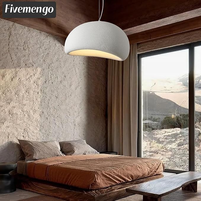 23.6in Large Wabi Sabi Pendant Lights Kitchen Island Lighting Fixture Ceiling Mount White Modern Japanese Lamp Japandi Chandelier for Dining Living Room Bedroom Restaurant Hanging Lamp-Ruum Studio Home
