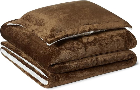 Amazon Basics Reversible Sherpa Comforter Set with Pillow Sham, Brown, Twin/Twin XL-Ruum Studio Home