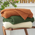Chunky Cable Knit Throw Blanket Lightweight Burnt Orange 100% Organic Cotton Blanket for Sofa Couch Bed Baby Nursery, Rustic Shabby Chic Modern Farmhouse, 60” x 80” Give Laundering Bag-Ruum Studio Home