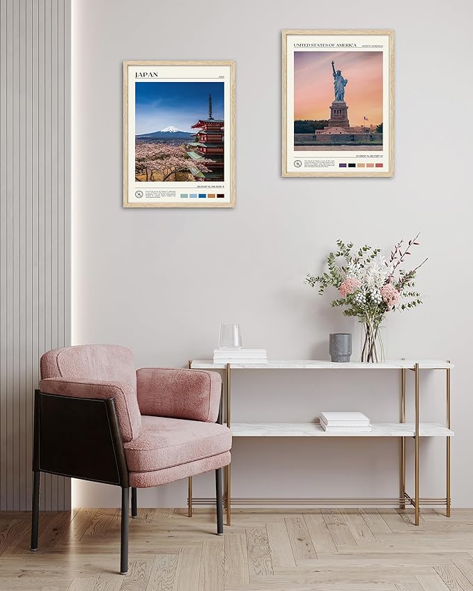HesenDot Natural OAK Wood Framed Mount Fuji Wall Art, 12x16in Japanese Natural Scenery Canvas Wall Print, Classic Urban Landmark Wall Decor for Living Room, Bedroom,Office Gallery Set of 1-Ruum Studio Home