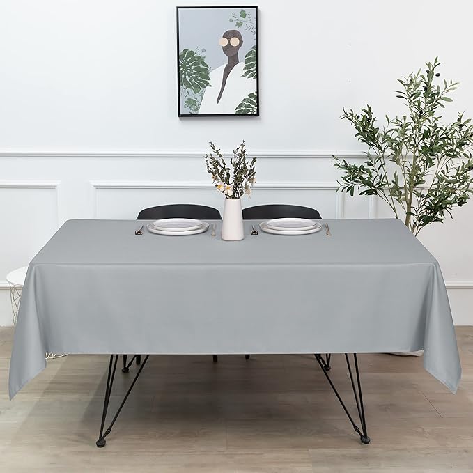 sancua Rectangle Tablecloth - 60 x 120 Inch - Stain and Wrinkle Resistant Washable Polyester Table Cloth, Decorative Fabric Table Cover for Dining Tables, Buffet Parties and Camping, Silver Grey-Ruum Studio Home