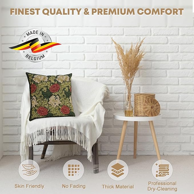 Charlotte Home Furnishings Throw Pillow Covers 16x16 in, Green Chrysanthemum Decorative Pillow Covers, Boho European Tapestry Cushion Cases, Living Room Cozy Home Decor, Jacquard Woven Soft Cotton-Ruum Studio Home
