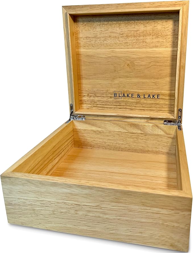 Blake & Lake Wooden Eco Box with Hinged Lid - Solid Oak Wood Storage Box with Lid - Wooden Keepsake Box - Decorative wooden boxes with lids for Keepsakes (Oak)-Ruum Studio Home