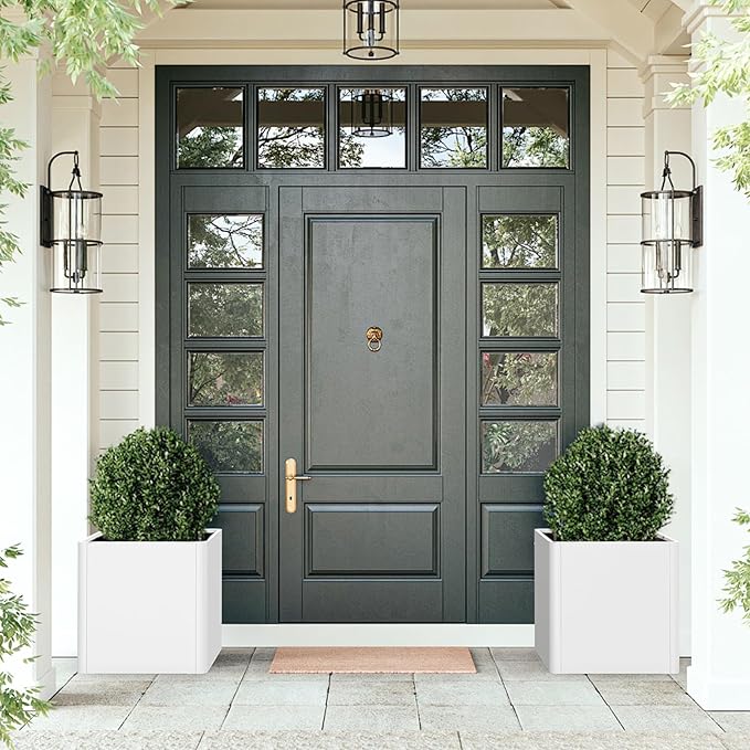 Large Outdoor Square Planter 20" L x 20" W x 21" H,White Square Planters for Indoor and Outdoor All-Weather Use-Ruum Studio Home