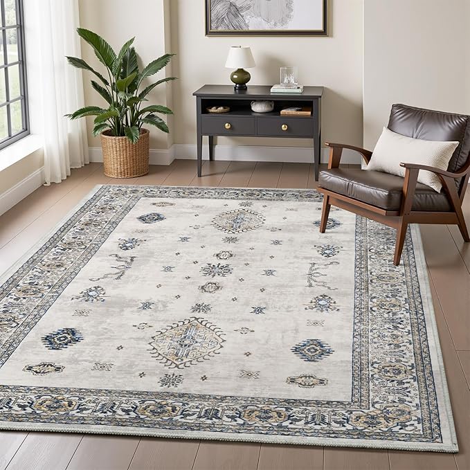 AMOAMI-Vintage Area Rug 3x5 Grey Rugs for Living Room-Soft Washable Rug Non Slip Entryway Rug Indoor Vintage Throw Accent for Bedroom Laundry Room Dining Bathroom Bedside-Ruum Studio Home