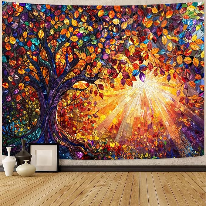 Lunerfex Tree of Life Tapestry Stained Glass Tapestry Wall Decor Tapestries for Bedroom Art Tapestries Wall Hanging for Bedroom Living Room Glass-Tree-03 60"x80"-Ruum Studio Home