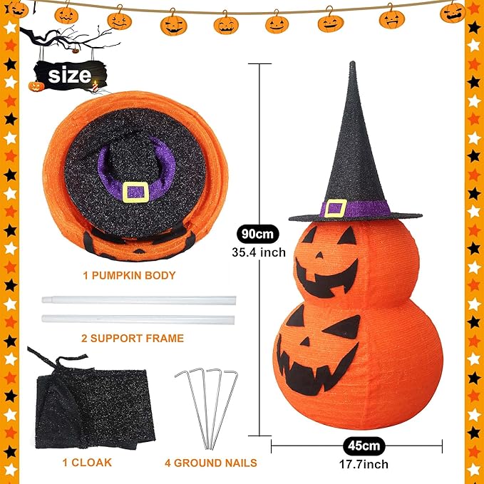 3FT Halloween Collapsible Pumpkin Decoration, 50 LED Pop-Up Pumpkin Lamp with Star Cap, Plug in Halloween Jack-O-Lantern with Metal Stand for Indoor Outdoor Garden Patio Party Decor-Ruum Studio Home