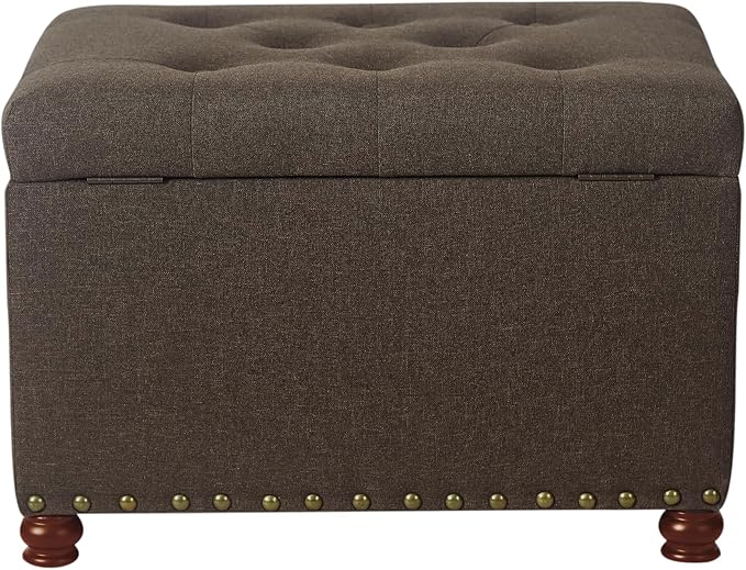 Joveco Storage Ottoman Linen Tufted Bench, Rectangular Footrest Footstool Coffee Table Seat for Living Room Bedroom, Coffee-Ruum Studio Home