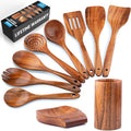 Zulay Kitchen 10-Piece Wooden Spoons for Cooking - Smooth Finish Teak Wooden Utensils for Cooking - Soft Comfort-Grip Wood Spoons for Cooking - Non-Stick Wooden Cooking Utensils - Wooden Spoon Sets-Ruum Studio Home