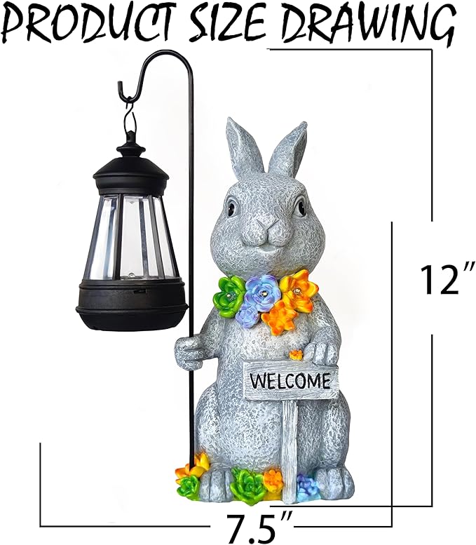 Rabbit Solar Lights Lantern Garden Statues with Succulent and 4 LED Lights - Outdoor Bunny Welcome Figurines Decorations for Patio Yard Lawn Ornaments Gifts for Birthday Easter Housewarming-Ruum Studio Home