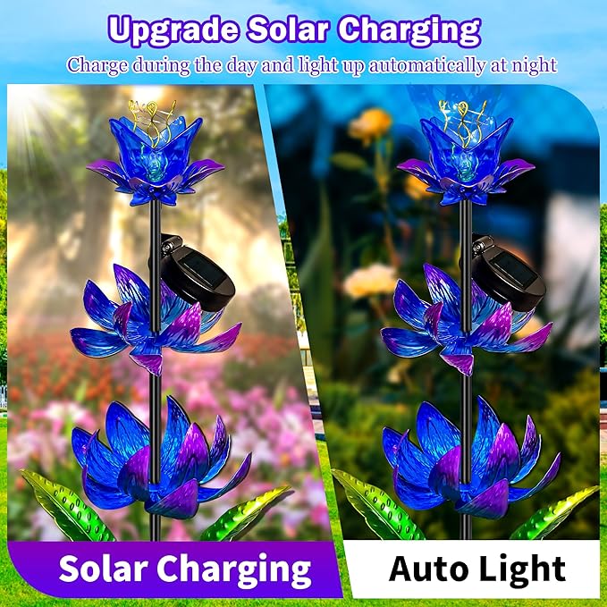 Solar Wind Spinner Outdoor, 63 Inch Metal Wind Spinner Yard Art with LED Lights, Three-Layer Flower Design Pinwheels for Yard and Garden Decor, Solar Garden Decor-Ruum Studio Home