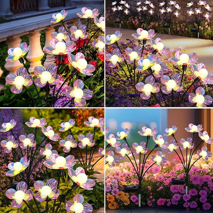 Solar Garden Lights Outdoor, New Upgraded 4-Pack Firefly Solar Lights with Iridescent Petals & Warm White Glow - Waterproof Wind-Swaying Decor for Yard, Patio-Ruum Studio Home