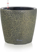 Dexceder 9x8 Inches Self Watering Planter Indoor Outdoor, Inner Pot Design, Thickened Table Flower Plant Pot with Water Level Indicator (Black Gold Crackle)-Ruum Studio Home