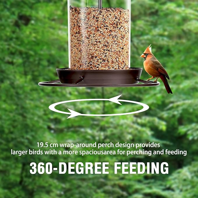 Metal Bird Feeder for Outdoors Hanging,3.0LB Seed Feeder,Easy to Fill & Clean,360° Feeding,Weatherproof Roof for Gardens and Wild Birds,Brown-Ruum Studio Home