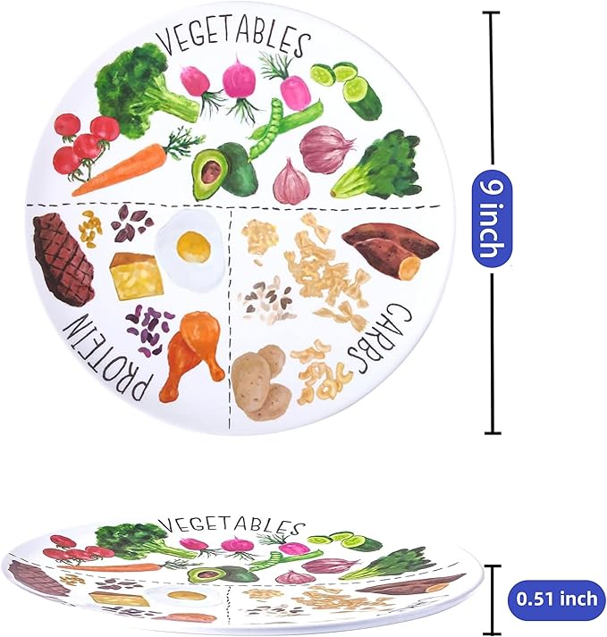 9" Portion Control Plate - Healthy Nutrition Plate for Adults and Teens, Melamine, Ideal for Weight Loss and Diabetes Management (4 Pack)-Ruum Studio Home