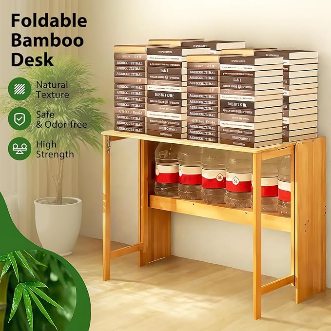 31.5" Bamboo Folding Desk,Space-Saving Computer Desk for Small Spaces, Foldable Study Table for Bedroom, Home Office, Dorm, Apartment（Natural）-Ruum Studio Home