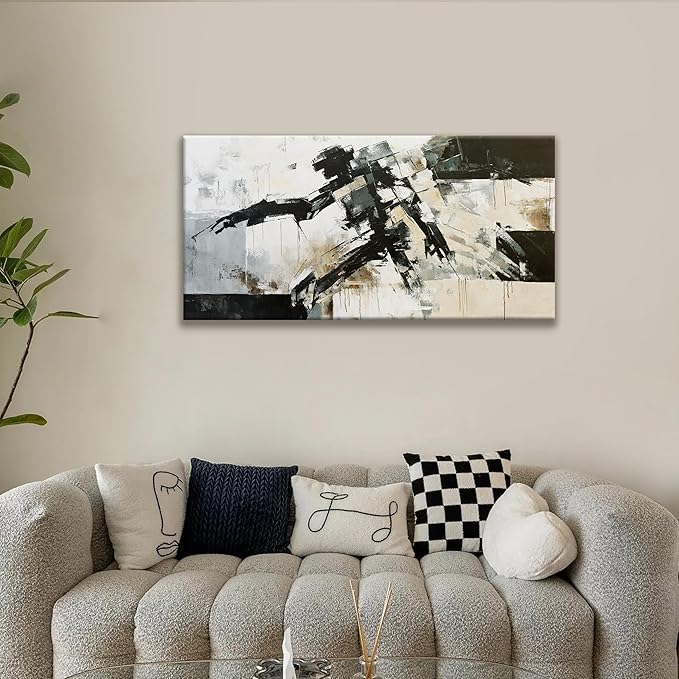 TAIJXAGSG Abstract Wall Art Minimalist Abstract Art Painting Cool Black Robot Modern Canvas Art Wall Decor Picture For Bedroom Office Home Wall Decor 20"X40"Ready To Hang-Ruum Studio Home