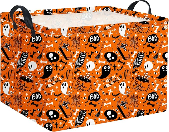HIYAGON Rectangular Halloween Basket for Boys and Girls Kids Trick or Treat Pumpkin Basket for Halloween Parties Cute Storage Bin Organizer Box Room Decor(Yellow Halloween)-Ruum Studio Home