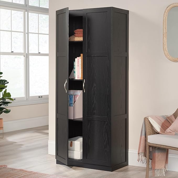 Sauder Tall Storage Cabinet, Black, 4 Adjustable Shelves, Multi-Room Use-Ruum Studio Home