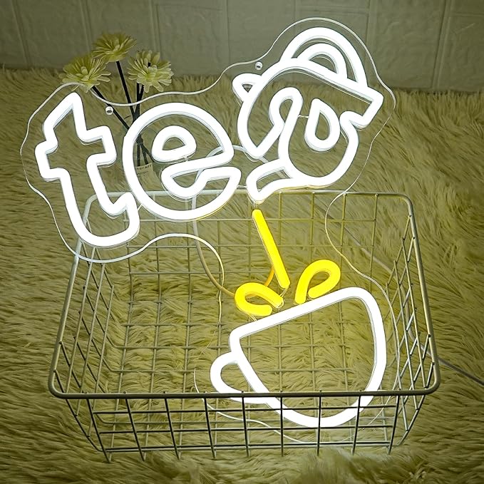 Tea Neon Sign Teapot LED Neon Light White Tea Bar Neon Sign Decor Hanging for Coffee Station, Teahouse, Restaurants, Home, Farmhouse, Kitchen Decoration-Ruum Studio Home
