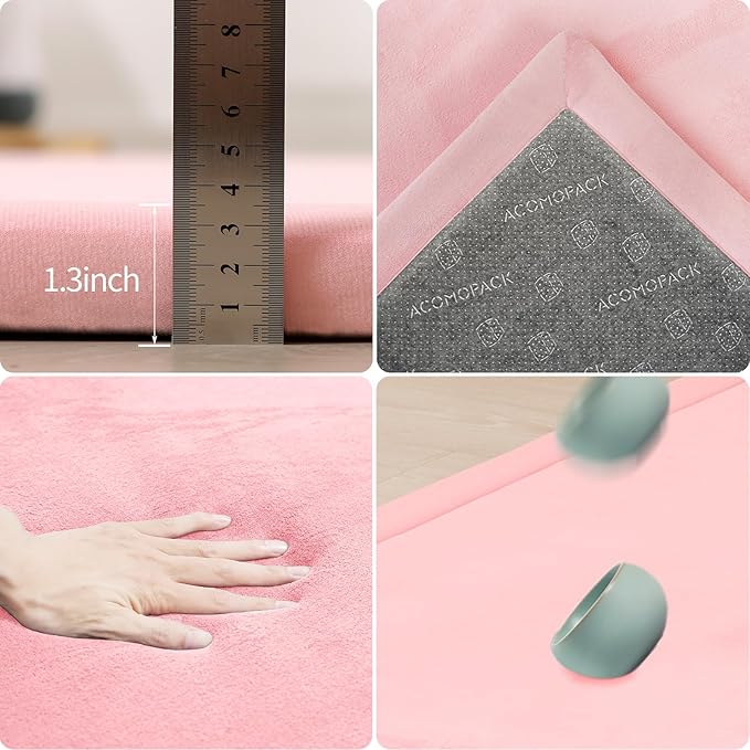 ACOMOPACK Baby Play Mat for Floor 1.3" Thick Memory Foam Play Mat 79"×118" Tummy Time Crawling with Non-Slip Bottom for Living Room,Nursery,Soft Velvet Playpen Mats for Kids,Infants（Pink）-Ruum Studio Home