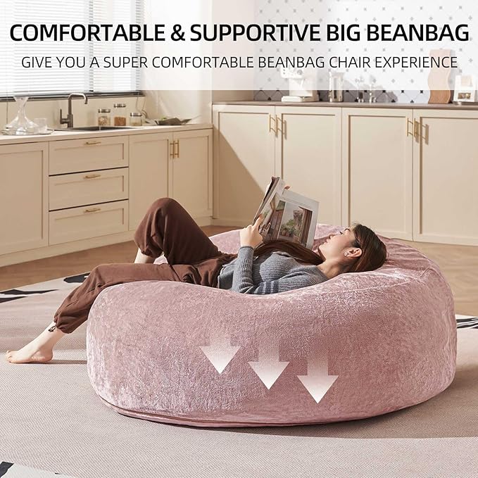Bean Bag Chair 4Ft, Memory Foam Filled, Large Beanbag Chairs for Adults and Teens, Soft Sofa with Removable Flannel Cover, Round Couch for Living Room Bedroom College Dorm (Pink, 4FT-47×47"×24")-Ruum Studio Home