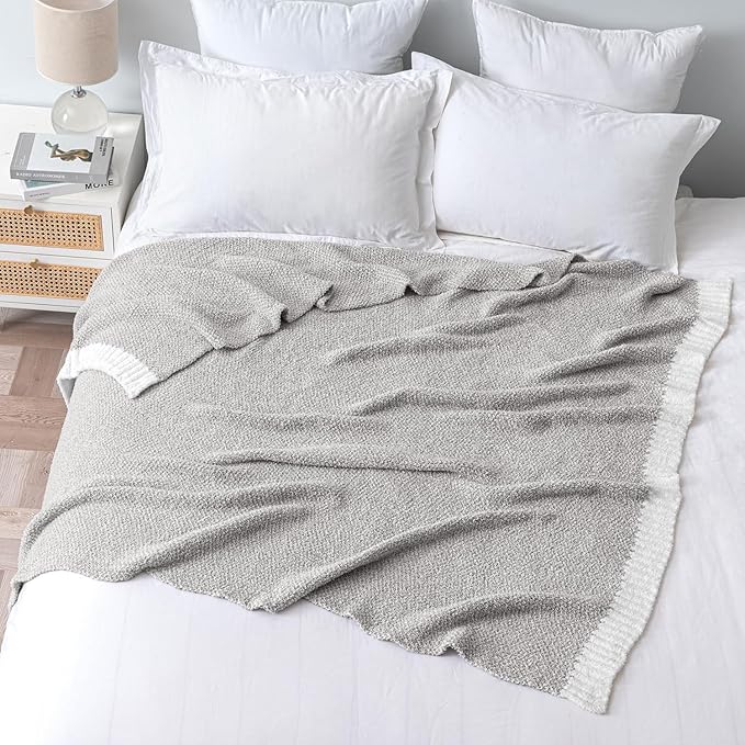MIULEE Super Soft Throw Blanket for Couch, Light Grey Cozy Fluffy Warm Blankets Lightweight Knit Throw Blankets for Sofa, Bed, Chair, Living Room, Camping, Picnic, 60 x 80 inch-Ruum Studio Home